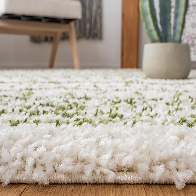 SAFAVIEH Arizona Shag Collection Runner Rug - 2'3" x 8', Ivory & Green, Moroccan Design, Non-Shedding & Easy Care, 1.6-inch Thick Ideal for High Traffic Areas in Living Room, Bedroom (ASG741Y)