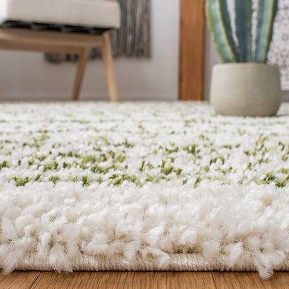 SAFAVIEH Arizona Shag Collection Runner Rug - 2'3" x 8', Ivory & Green, Moroccan Design, Non-Shedding & Easy Care, 1.6-inch Thick Ideal for High Traffic Areas in Living Room, Bedroom (ASG741Y)