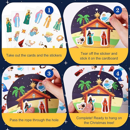 FaCraft Religious Craft Sticker for Kids - 24pcs Make a Nativity Scene Stickers Christmas Crafts Kits DIY Nativity Set for Sunday School Classroom Nativity Christian Xmas Party Game Favor Gifts