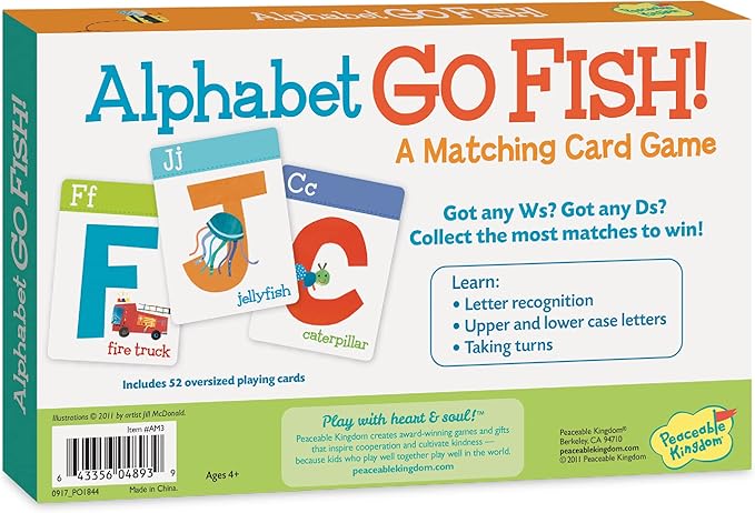 Peaceable Kingdom Alphabet Go Fish Letter Matching Card Game with 52 Oversized Cards Card Games for Kids Ages 4+ 2 to 6 Players