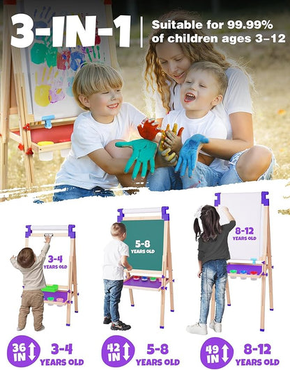 JOYOOSS Art Easel for Kids Art Easel Kids Easels for Toddlers,Wooden Kid Easel with Paper Roll - Chalkboard for Kids Adjustable Double Sided Kids Dry Erase Board, Toddler Art Easel for Kids Ages 4-8