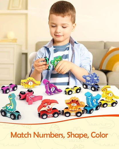 Wooden Dinosaur Train Set, Magnetic Dinosaur Toys and Number Train for Toddlers, Educational Montessori Toy for Counting and Motor Skills, for 3-5 Year Old Boys Girls