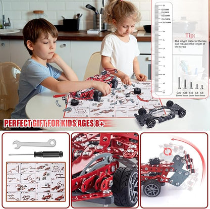 Building Kit Red Model Car Set - 287 PCS STEM Project Building Toys for Kids Ages 8-12, Assembly Building Vehicle for Boys 8 9 10 11 12-16 Years Old and Up Boys Girls Adults