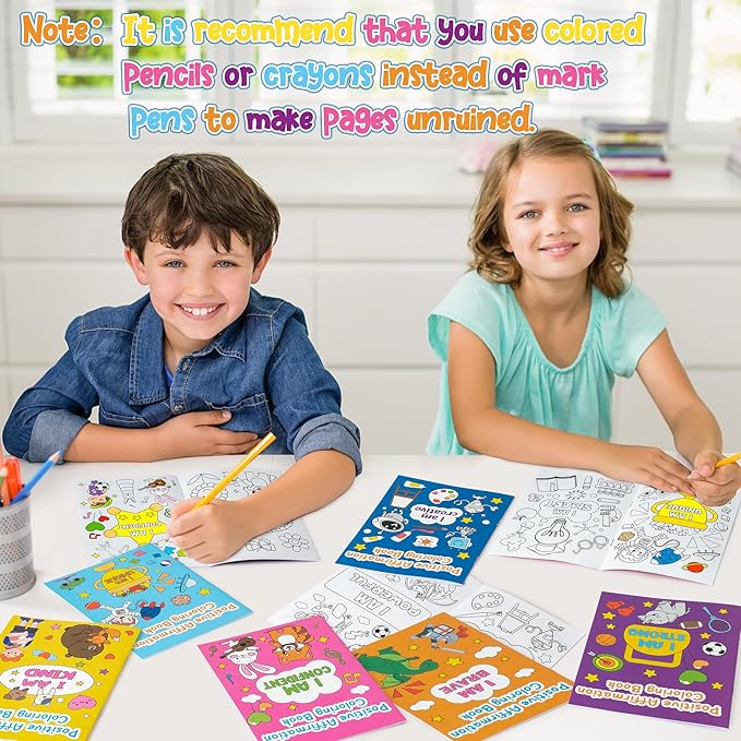 Dvbonike 24Pcs Positive Affirmation Coloring Books - Promote Confidence DIY Color-in Pages Booklet Bulk Drawing Motivational Stress Relieving Party Supplies for School Classroom Rewards Gift for Kids