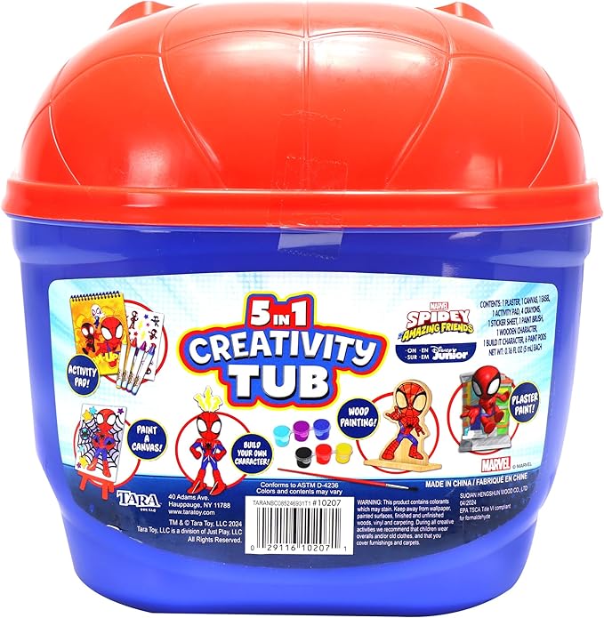 Spidey and his Amazing Friends 5 in 1 Creativity Tub, 50-Piece Preschool Arts and Crafts Activity Set, Kids Toys for Ages 3 Up