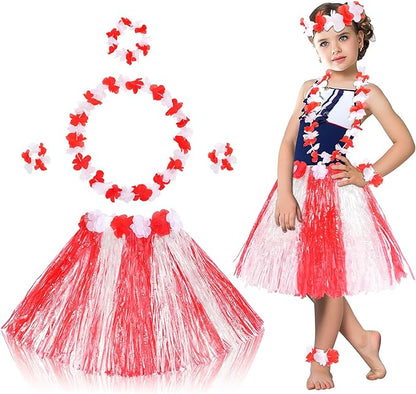 Fortuning's JDS Hawaiian Hula Grass Skirt for Girls Elastic Flower Costume Kids Outfits for Luau Tropical Beach Party Decor