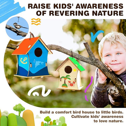 BELLOCHIDDO Bird House Kits for Kids Ages 4-8 - DIY Birdhouse Kit for Kids to Build and Paint,Wooden Arts and Crafts for Kids Girls Boys Toddlers Ages 8-12 4-6 6-8,Art&Craft for Kids Ages 8-12(2 Pack)