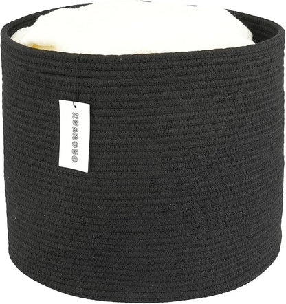 XUANGUO Cotton Rope Basket For Girls Boys Kids 16”X14” Baby Laundry Basket Nursery Bin Round Woven Baskets Organizer For Storage Toys Blankets Shoes Clothes black