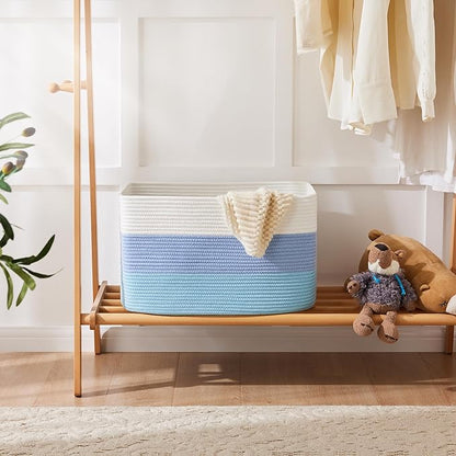 Artfeel Blanket Basket,Rectangle Woven Baskets for Storage,100L Laundry Basket for Decorative Nursery Blanket,Toys,Dirty Clothes and Magazine in Shelves,Baby Room,and Living Room