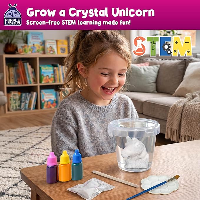 PURPLE LADYBUG Crystal Growing Kit for Kids - All-in-One Educational Gifts for Girls 8-12 Years Old, Crystal Making Experiment, Unicorn Theme STEM Kit for Girls, Fun Science Activity for Kids
