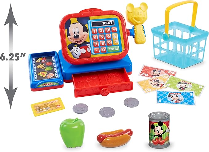 Disney Junior Mickey Mouse Realistic Sounds Toy Cash Register with Pretend Play Money, 14-pieces, Kids Toys for Ages 3 Up, Amazon Exclusive by Just Play