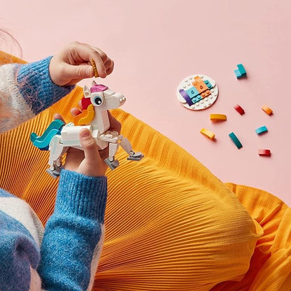 LEGO Creator 3 in 1 Magical Unicorn Toy, Transforms from Unicorn to Seahorse to Peacock, Rainbow Animal Figures, Unicorn Gift for Grandchildren, Girls and Boys, Buildable Toys, 31140