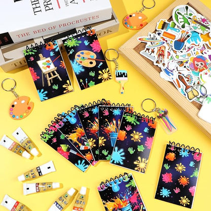 49Pcs Art Paint Party Supplies Art Paint Party Favor 24 Paint Splatter Notepads 24 Keychains Stickers Neon Paint Party Decorations Colorful Graffiti Art Painting Birthday Gifts Rewards