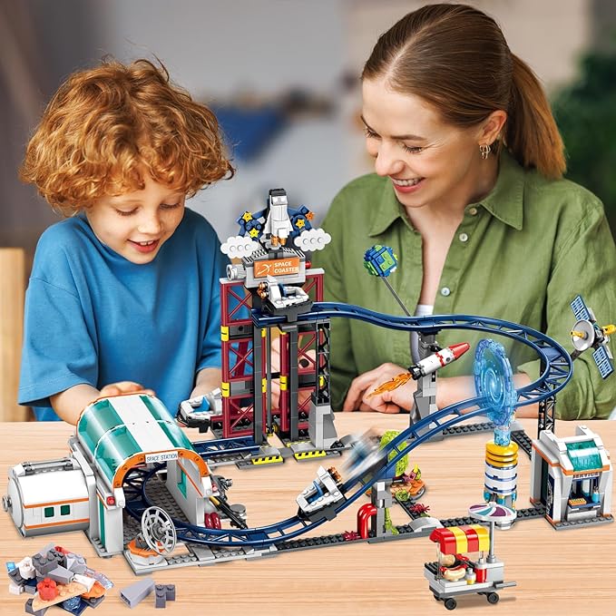 HOGOKIDS Space Roller Coaster Building Toy - 926PCS Coaster Building Set Features Lift Platform, Satellites, Rocket Buildable Space Rollercoaster Adventure Park for Adults Kids Girl Boy Ages 6-12 Year