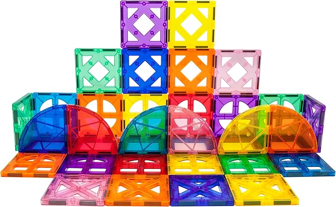 PicassoTiles Magnetic Building Block Quarter Round and Window Set Magnet Construction Toy Educational Kit Engineering STEM Learning Playset Child Brain Development Stacking Blocks Playboards
