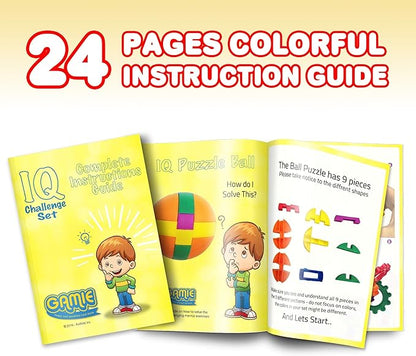 IQ Challenge Set, Fun Puzzle Balls with Free Colorful Instruction Guide by Gamie, Party Games, Fidget Brain Teaser Puzzles, Includes 12 Fun and Challenging Puzzle Balls, Great Educational Toy for Kids