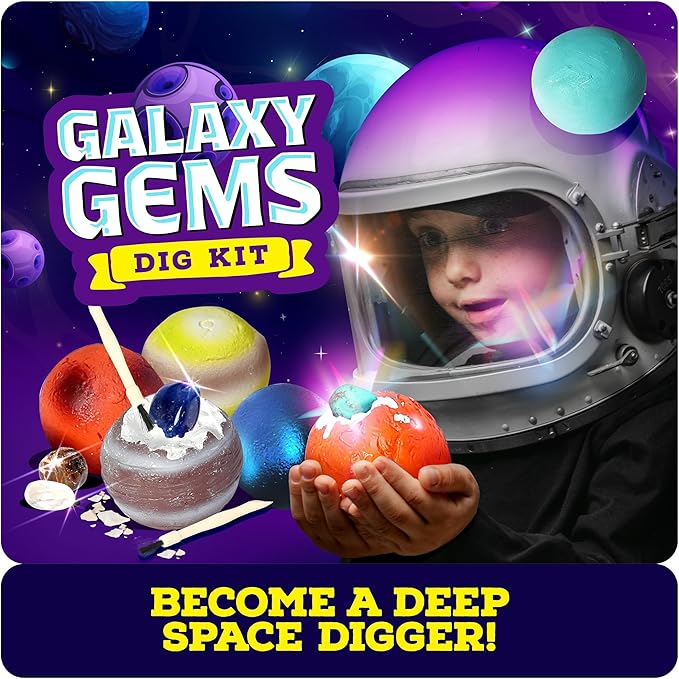 Galaxy Gem Dig Kit for Kids - Gemstones Digging Science Kits for Kid Age 6-7, 6-8, 8-10 - Gifts for 6 7 8 9 10 11 Year Old Boys & Girls - Planet Space Toys for Ages 8-10 - STEM Stuff for Boy & Girl