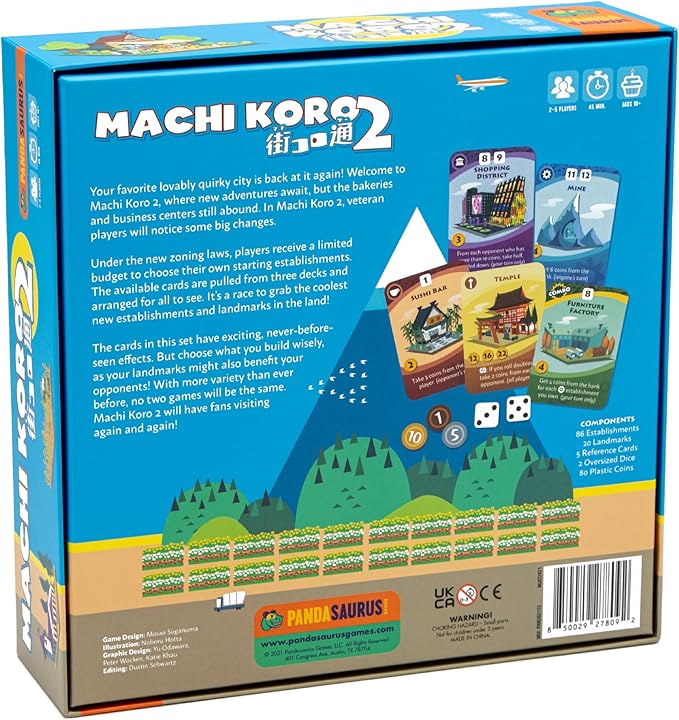 Machi Koro 2 Board Game - New Adventures Await in Your Quirky City! Fast-Paced Dice Rolling Strategy Game for Kids and Adults, Ages 10+, 2-5 Players, 45 Minute Playtime, Made by Pandasaurus Games