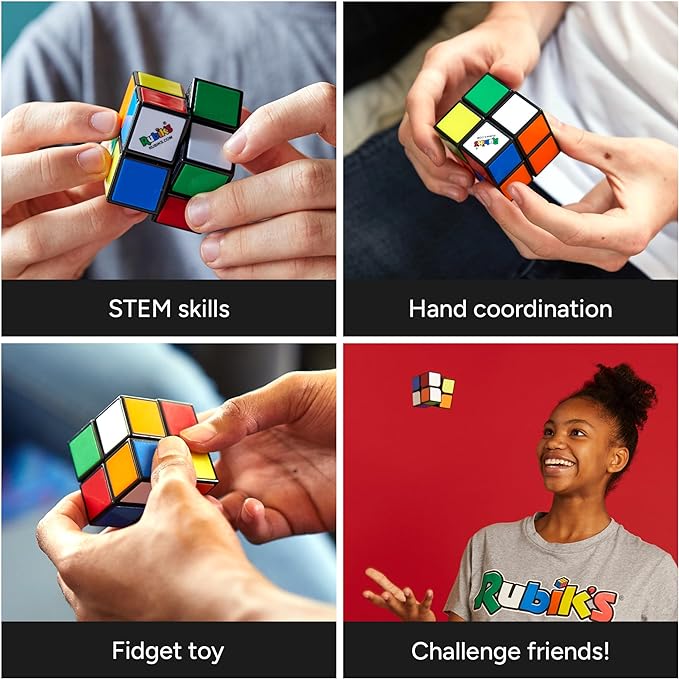 Rubik's Cube, The Official 2x2 Rubik's Cube Mini Classic Color-Matching Puzzle, Twisting Fidget Toy, Challenging Brain Teaser & Sensory Puzzle for Adults, Teens, & Kids, for Ages 8 & Up