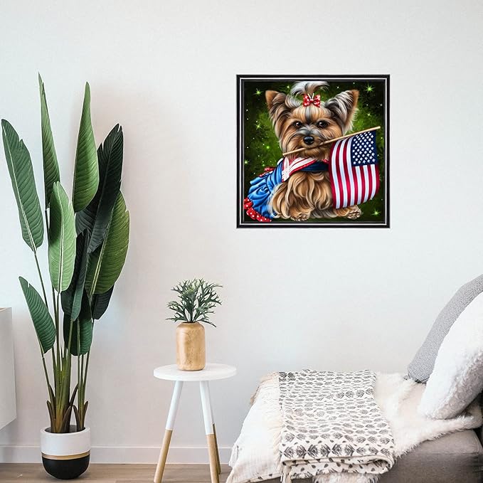 500 Piece Jigsaw Puzzle American Flag 4th of July Yorkie Yorkshire Terrier Dog Challenge Educational Game for Adults Animal Wooden Puzzles Floor Props Kid Gift Unzip Toy Home Decor