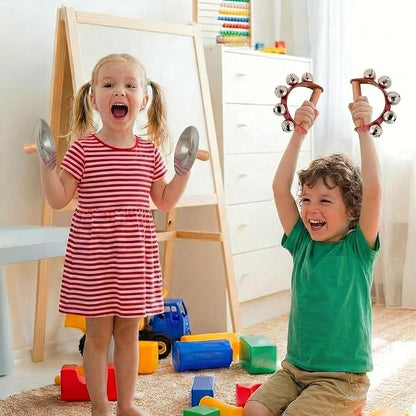 Stoie's Wooden Toddler Musical Instruments with Drum, Flute, Hand Bells, Cymbals, Castanets, Triangle, for Babies and Toddlers, Eco Friendly Montessori Educational Toy