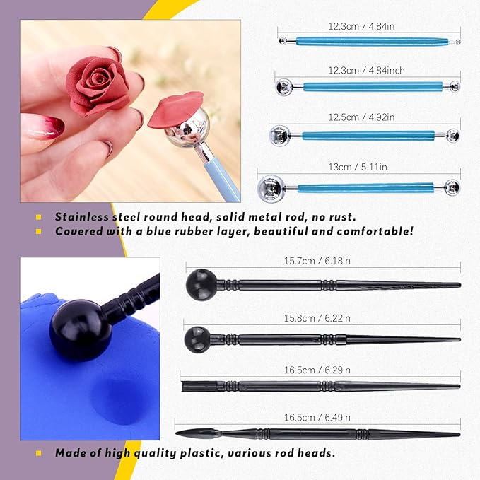Swpeet 30Pcs Silicone Clay Sculpting Tool, Modeling Dotting Tool & Pottery Craft Ball Stylus Tool,Dotting Pottery Toolsfor Pottery Modeling, Smoothing Clay, Ceramics