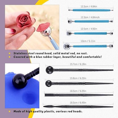 Swpeet 30Pcs Silicone Clay Sculpting Tool, Modeling Dotting Tool & Pottery Craft Ball Stylus Tool,Dotting Pottery Toolsfor Pottery Modeling, Smoothing Clay, Ceramics