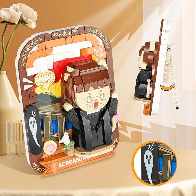 Cute 3D Painting Anime Toy Building Sets,Model Building Kits for Kids and Adults,Screaming Cat Building Blocks Sets ,Famous Art Sets for Women,Birthday Gifts for Kids(416+ Pieces Bricks)