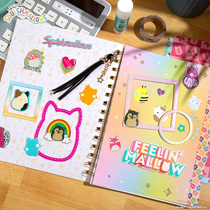 Original Squishmallows DIY Journaling Kit, Includes Craft Supplies Like Cute Stickers for Journaling, Sketch Pad, Cam The Cat Charm, Keychain, Fun Scrapbook Kit, Girl Gifts, Art Set