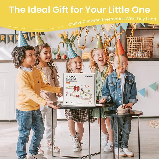 Tiny Land Wooden Train Set for Toddler - 39 Pcs- with Wooden Tracks fits Thomas, fits Brio, fits Chuggington, fits Melissa and Doug - Expandable, Changeable-Train Toy for 3 4 5 Years Old Girls & Boys