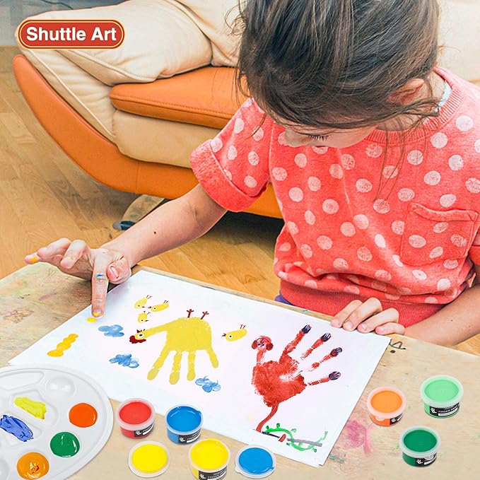 Shuttle Art Washable Finger Paint, 44 Pack Kids Paint Set with 36 Colors Toddler Paints(30ml, 1oz) for Toddlers, Paint Brushes, Finger Paint Paper Pad, Palette, Non Toxic Paint for Kids Art & Craft