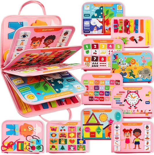 Clever Fox Play Busy Book for Toddlers 1-3 Year-Old – Baby Busy Board Book – Montessori Felt Activity Board for Learning Fine Motor Skills, Car Airplane Travel Toy – Birthday Gift for Girls Ages 1+