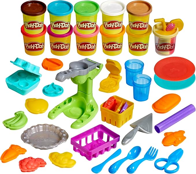 Play-Doh Farmer's Market Kitchen Playset, 28 Play Food Accessories & Tools, 11 Colors, Back to School Classroom Supplies, Preschool Toys, Ages 3+ (Amazon Exclusive)
