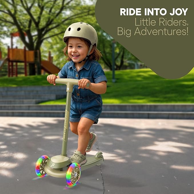 3 Wheel Scooter for Kids, Smooth Light Up LED Front Wheels, Wide Anti Slip Deck, Rear Foot Brake, Easy Lean to Steer Maneuvering, Indoor & Outdoor Ride On Toys for Ages 2 Up,