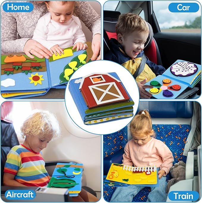 Montessori Busy Book , Felt Quiet Book for Baby, Preschool Early Learning Educational Toys for Kids Age 3 4 5 6 Years, Develops Fine Motor Skills,Toddlers Activities Toy for Airplane Car Travel