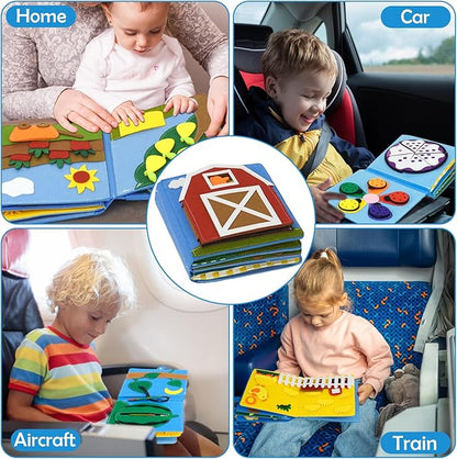 Montessori Busy Book , Felt Quiet Book for Baby, Preschool Early Learning Educational Toys for Kids Age 3 4 5 6 Years, Develops Fine Motor Skills,Toddlers Activities Toy for Airplane Car Travel