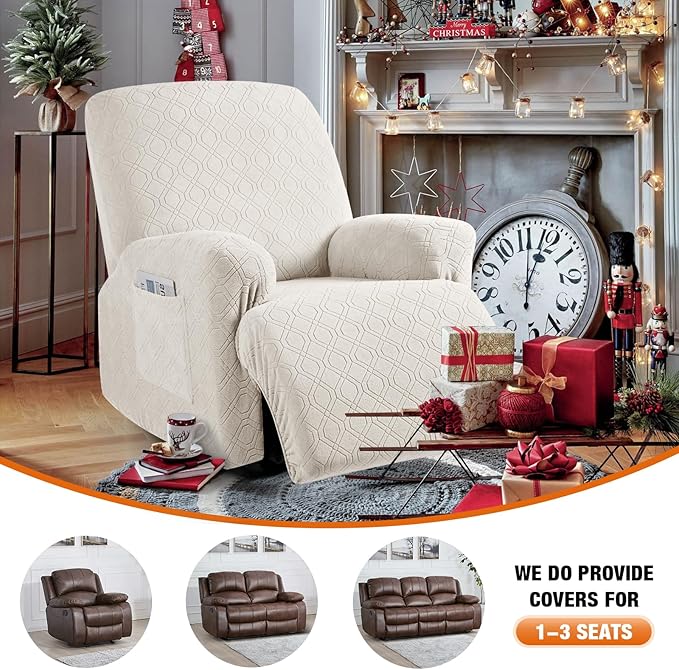 VANSOFY Recliner Chair Cover, 3-Pieces Stretch Lazy Boy Recliner Covers for Recliner Chair Soft Reclining Chair Slipcover Furniture Protector for Dogs Cats(Off White)