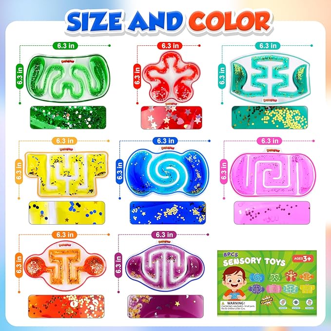 Squishy Sensory Toys for Kids - 8 Pack Fidget Toy Sensory Maze for Autism Children Special Needs - Fun Fidgets for Student Classroom Prize Stocking Stuffers