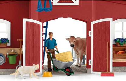 Schleich Farm World Animal Farm Playset with Figurine and Accessories - 92pc Kids Animal Farm Playset with Cow, Horse, Pig, Bull, and Accessories for Boys and Girls, Gift for Kids Age 3+, Red
