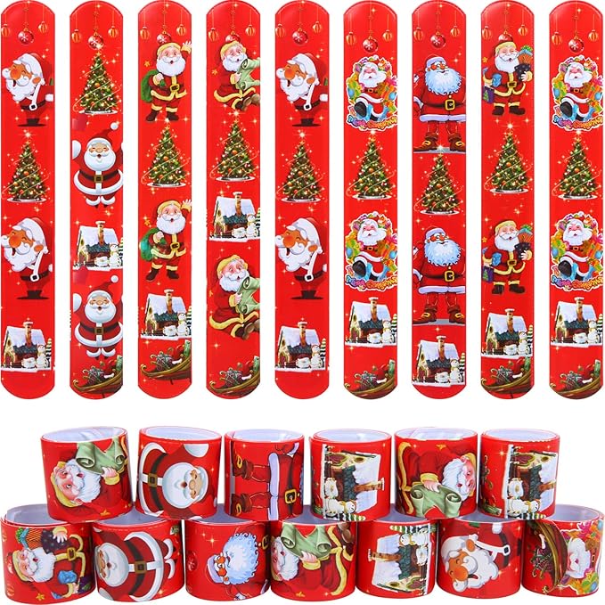 Ruisita 60 Pieces Christmas Slap Bracelets Slap Bands Bracelets Toys Santa Claus Slap Wristband for Christmas Party Favors