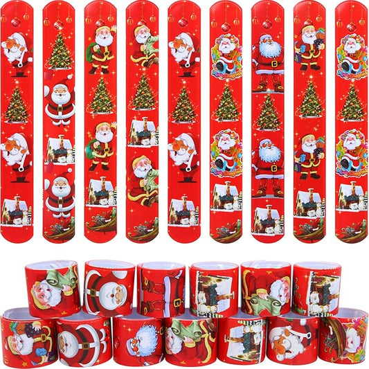 Ruisita 60 Pieces Christmas Slap Bracelets Slap Bands Bracelets Toys Santa Claus Slap Wristband for Christmas Party Favors