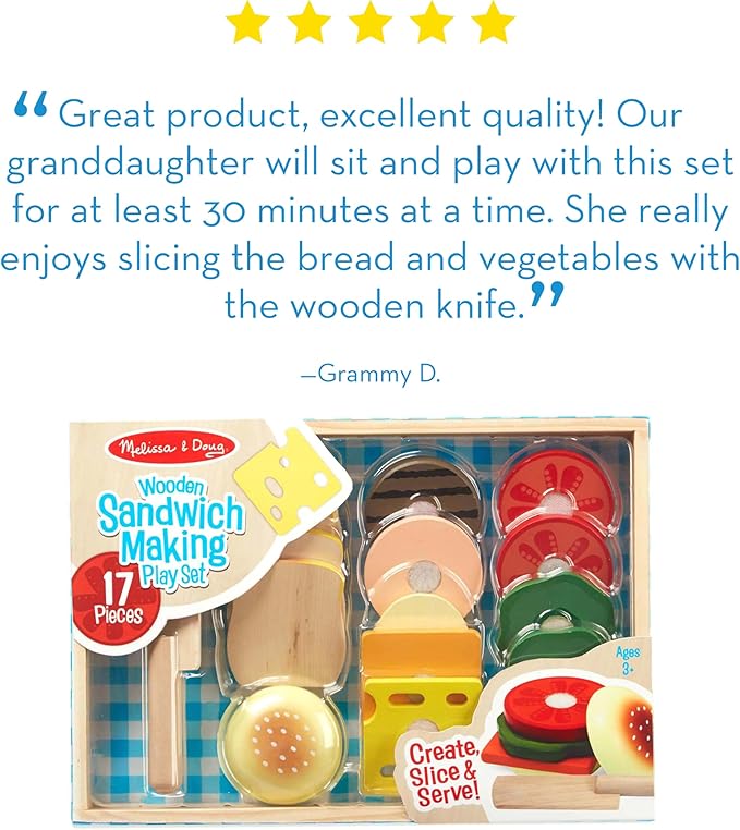 Melissa & Doug Wooden Sandwich-Making Pretend Play Food Set