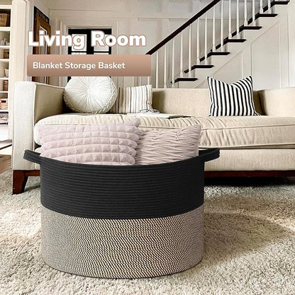 Goodpick 115L Extra Large Blanket Basket, 23.5"x23.5"x15.8" Woven Rope Basket for Storage, Kids Toy Storage for Nusery Room