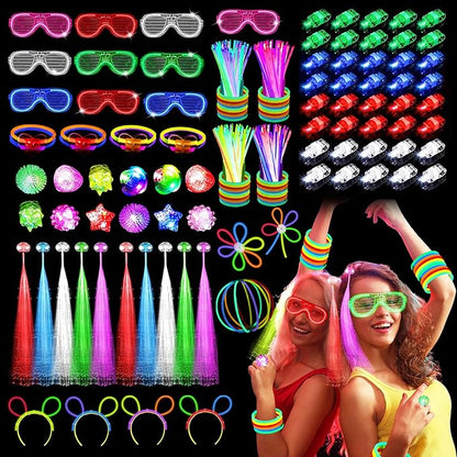 Glow in the Dark Party Supplies for Kids, Light Up Party Favors with 72 LED Light Up Toys, 100 Glow Sticks Bulk DIY Glow Necklaces Glasses Bracelets for Glow Party, New Year, Neon Party favors