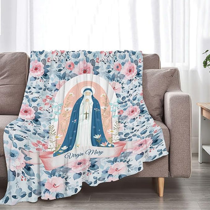 Virgin Mary Throw Blanket Christian Religious Faith Prayer Scripture Spiritual Catholic Gifts for Adults Women Men Soft Cozy Warm Plush Fluffy Fuzzy Fleece Blanket Decor 40''X50''
