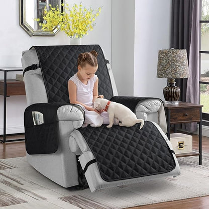 TAOCOCO Waterproof Recliner Chair Covers with Leg Strap 1 Piece Oversized Recliner Covers for Large Recliner for Pets Kids, Washable Reclining Chair Furniture Protector(28'' Oversized, Black)