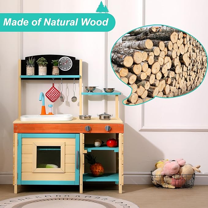 Mud Kitchen for Kids Outdoor - Kids Outdoor Play Kitchen Playset with Cookware Accessories - Perfect for Chef Pretend Play