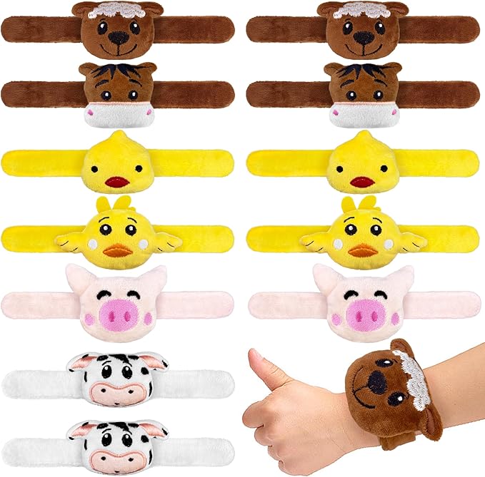 12 PCS Stuffed Farm Animal Slap Bracelets Plush Animal Slap Bracelets Cute Wrist Slap Band Toy Wrist Animals Wrist Pets Slap Bracelet Wrist Toy for Boys Girls Birthday Gifts Party Favors 6 Styles