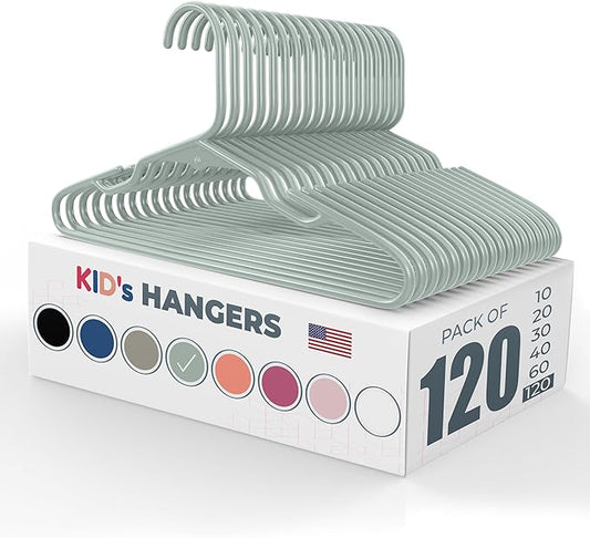 120pk Made in USA Baby Hangers | Kids Hangers for Children's Clothes, Toddler Outfits and Clothing | 20 50 100 Pack Available | Kid Plastic Hanger for Closet and Nursery | Child Kid Hangars (Mint)