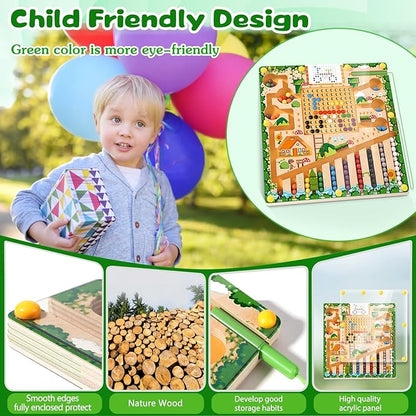 Magnetic Color and Number Maze Montessori Toys for 3+ Year Old Kids Wooden Drawing Board with Magnetic Beads Educational Learning Toys Counting Matching Toys
